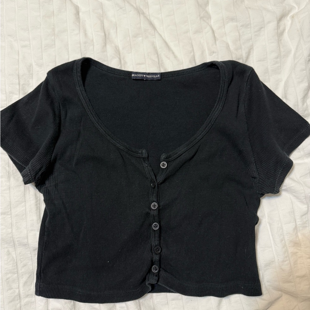 Brandy Melville Black Button-Up Crop Top